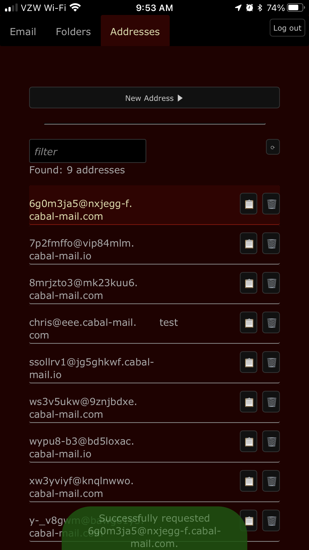 Request Address Page
